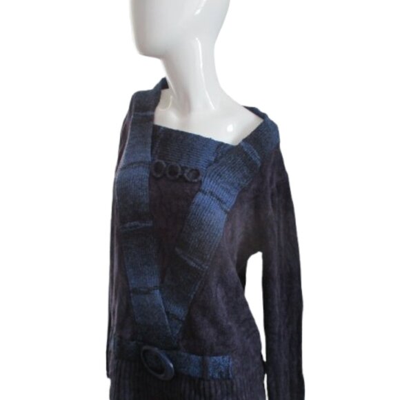 Moffi Unique Knit Sweater โ Asymmetrical Neckline & Faux Belt Detail (Size L) - Picture 7 of 16